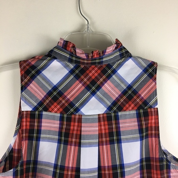 J. Crew Ruffle Neck Sleeveless Plaid Cotton Poplin Shirt NWT Size 4 - Picture 7 of 12